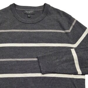 Banana Republic 100% Merino Wool Striped Crew Neck Sweater Gray Mens Large